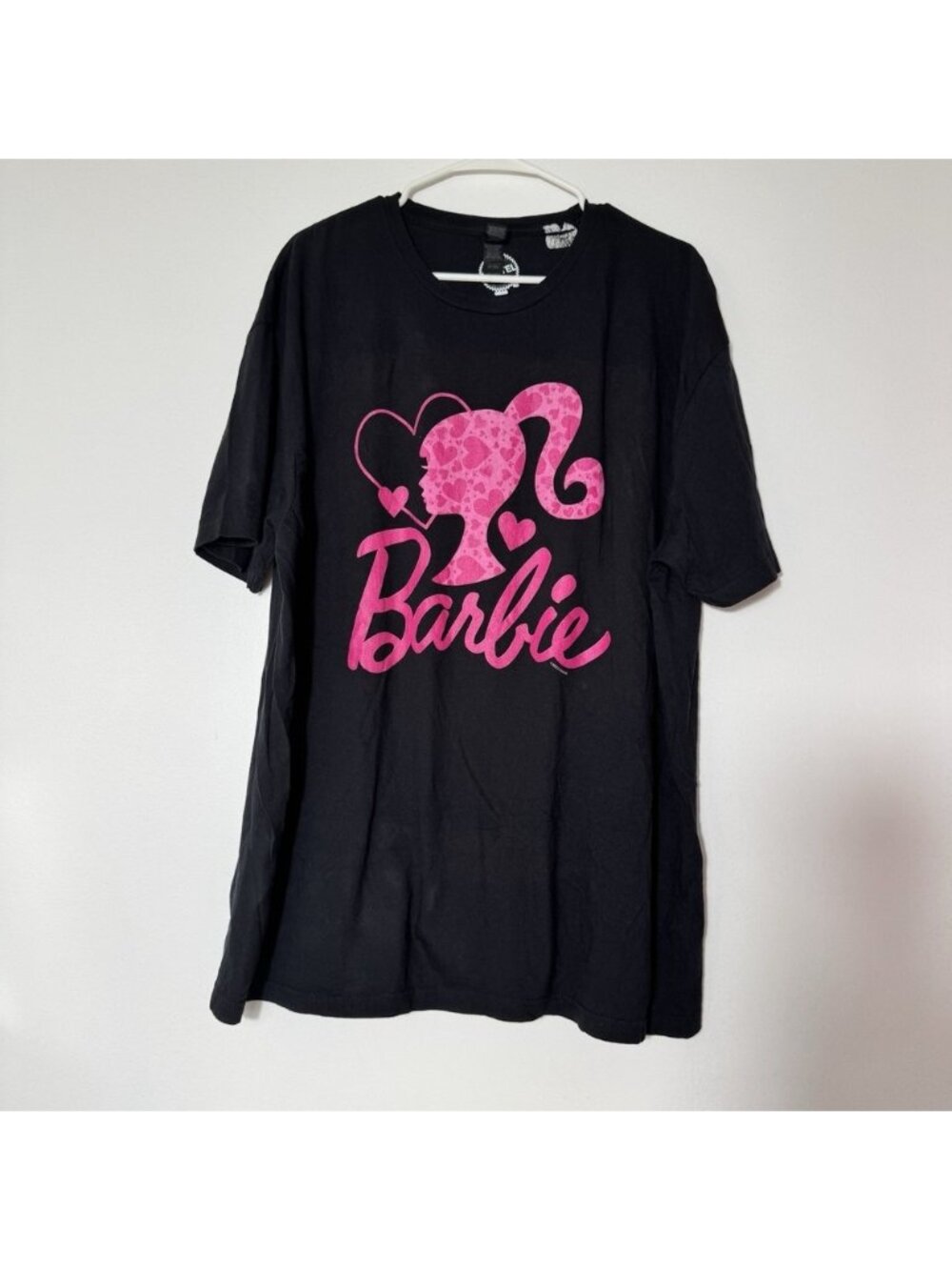 Unisex Mattel Barbie Short Sleeve Graphic Tshirt Pink Head Silhouette Logo Sz XL